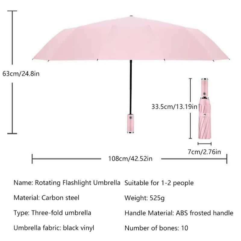 Anti-wind Rain Umbrella 2in1 Automatic Umbrella LED Flashlight Dual-use NightLight Sun Protection 10 bone Folding Umbrella