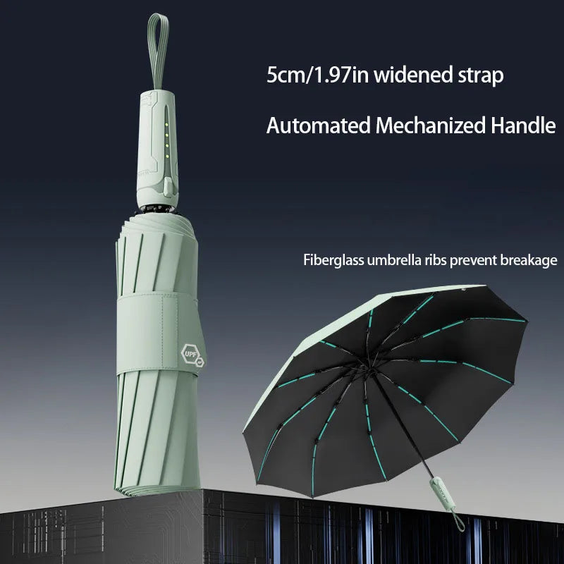 Mechanical handle umbrella, widened strap umbrella, automatic umbrella, large, sturdy, wind resistant, men's minimalist umbrella