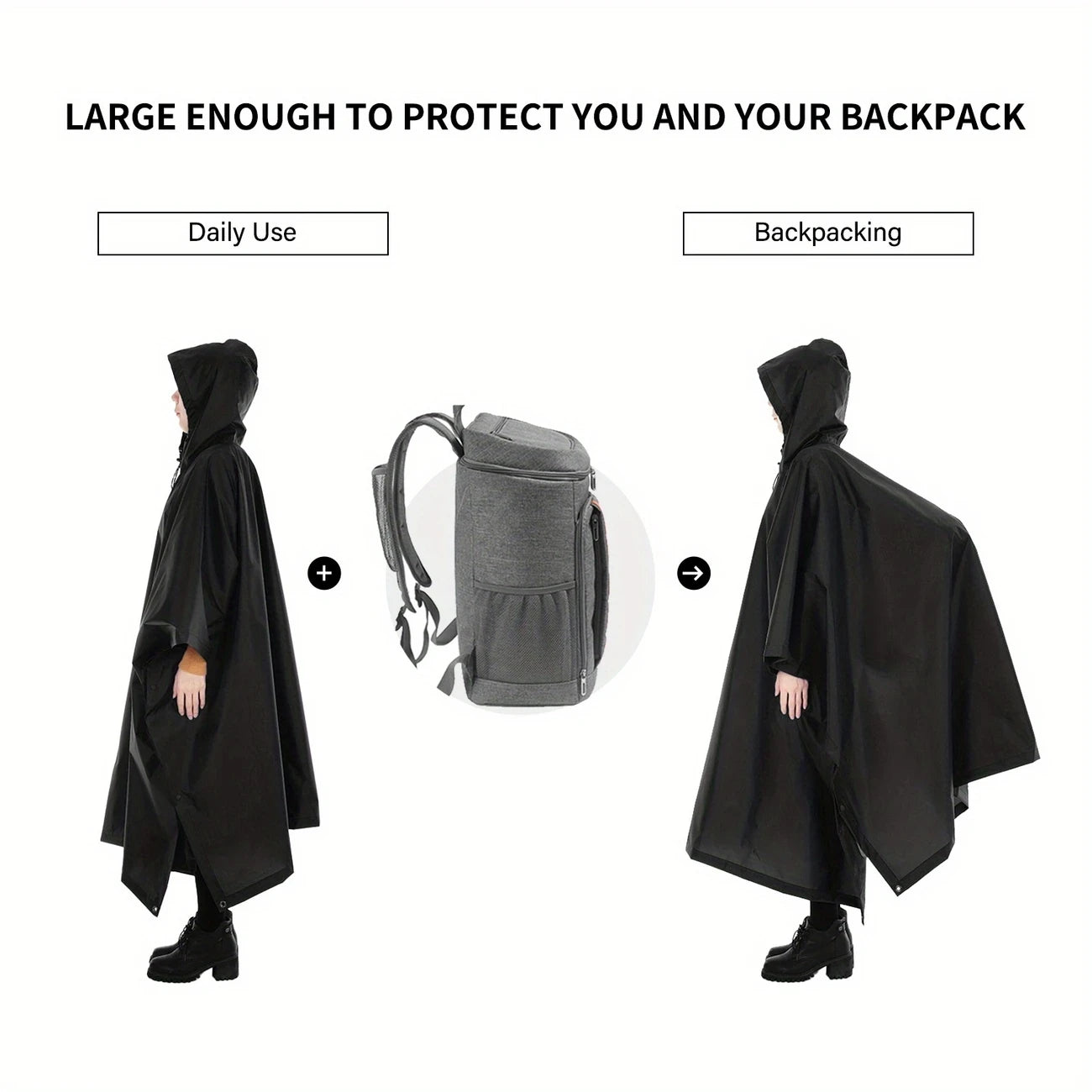 Outdoor 3 In 1 Military Raincoat Hooded Sleeve Waterproof Rain Poncho Motorcycle Rain Cover Camping Hiking Travel Rainwear Tent