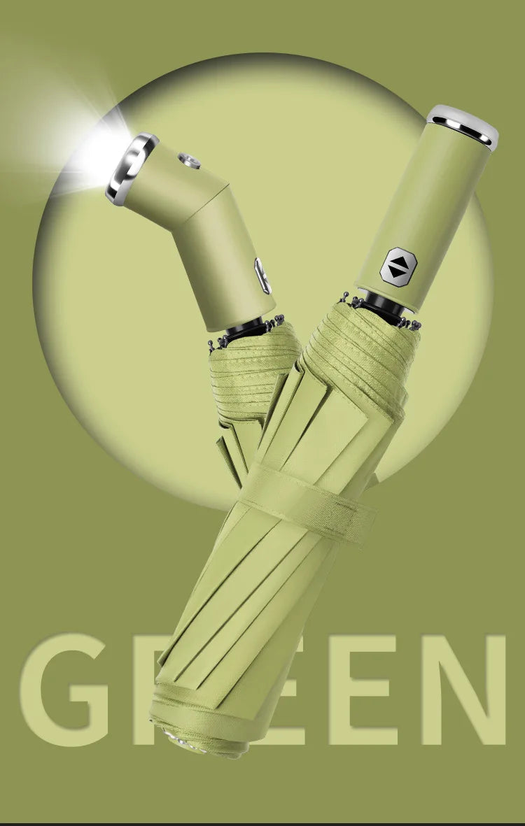 Anti-wind Rain Umbrella 2in1 Automatic Umbrella LED Flashlight Dual-use NightLight Sun Protection 10 bone Folding Umbrella