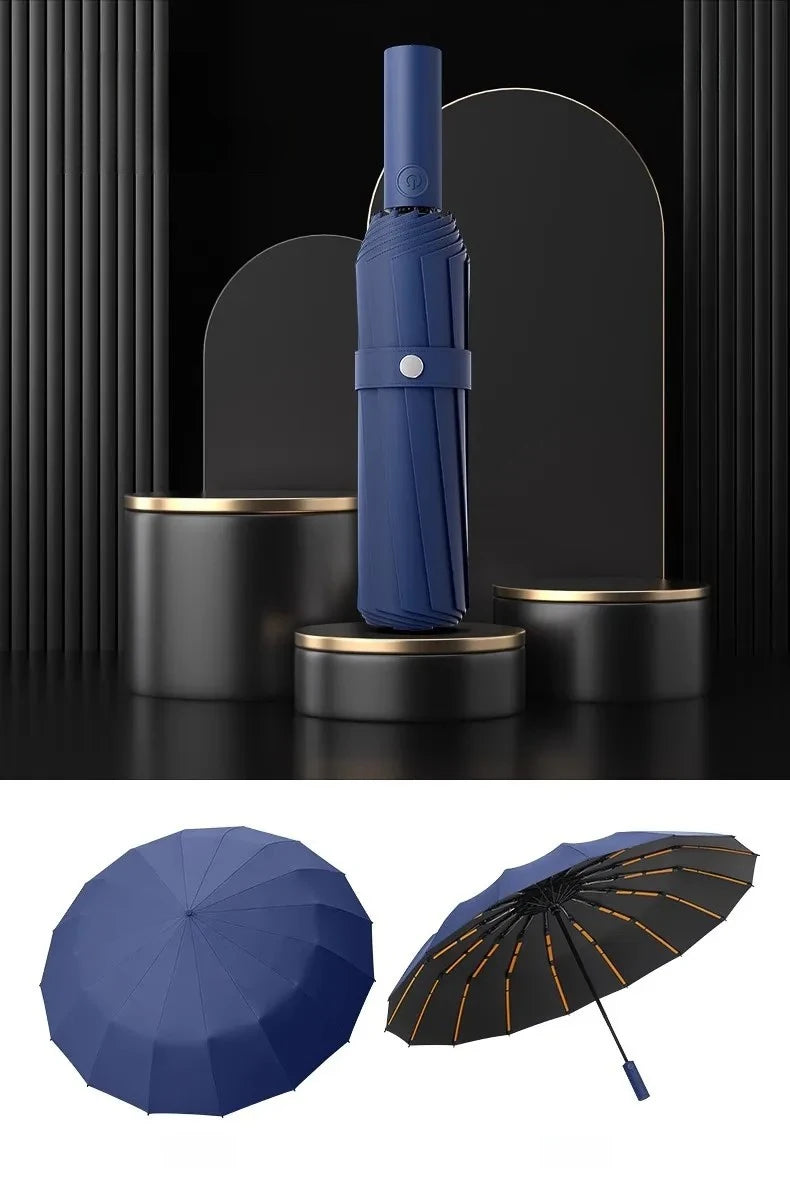 Stormproof Windproof Automatic Umbrella,288 Reinforced Fiberglass Ribs, Sun UV UPF50+ Protect, Compact Folding Rain Umbrella Men