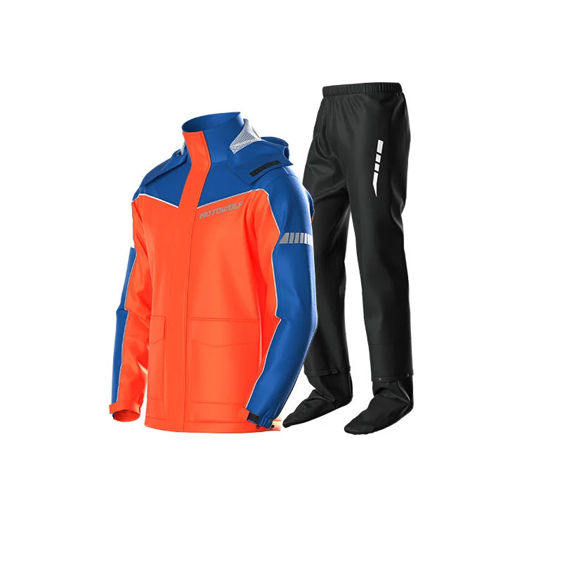 Motorcycle Rainsuit Waterproof Split Raincoat Suit Cycling Motorbike Jacket and Pants Lightweight Foldable Windproof Reflective