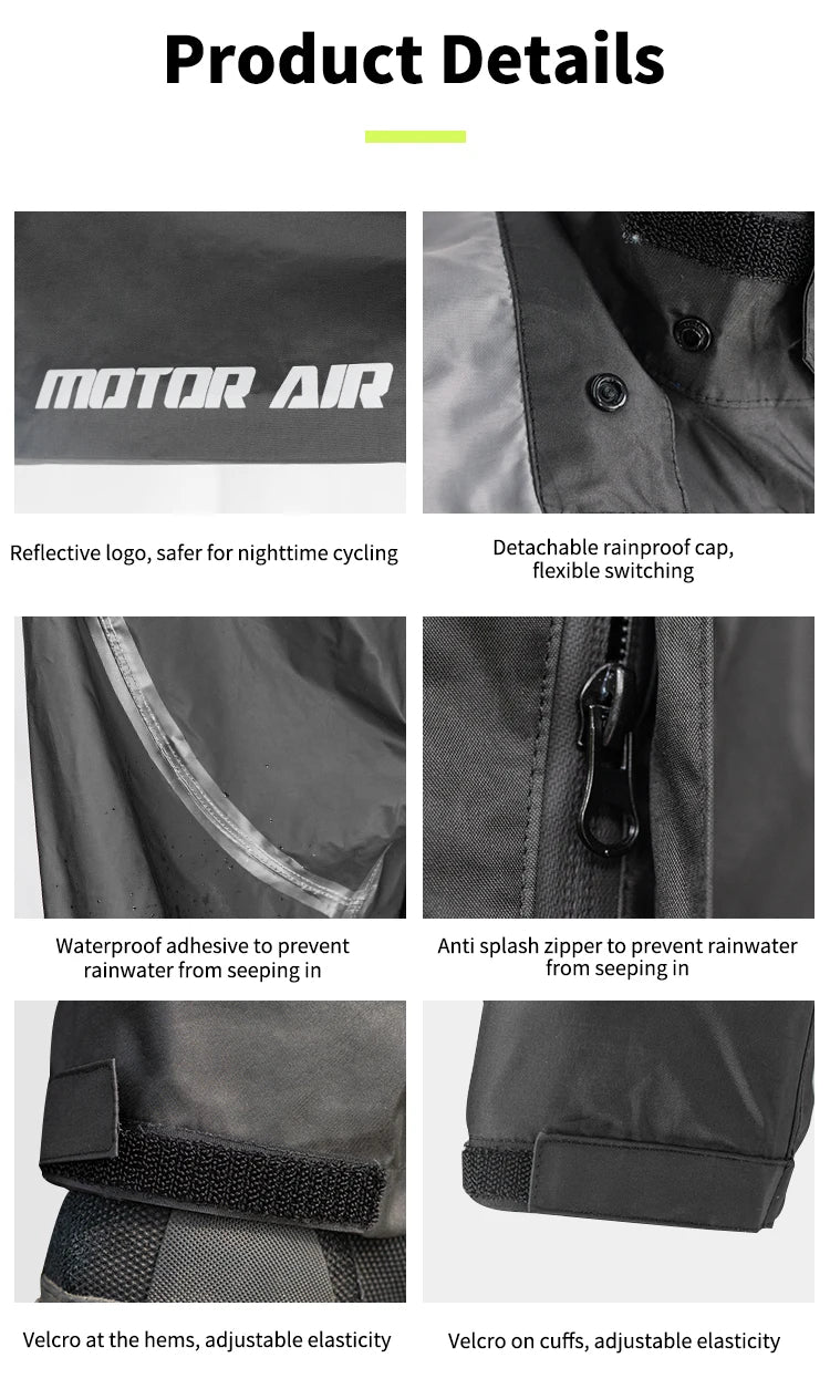 2025 New Upgrade Version Riding Clothes Rainy Suit Black Motorcycle Rider Raincoat Split Type 2pcs/Set Breathable Deep Rainproof