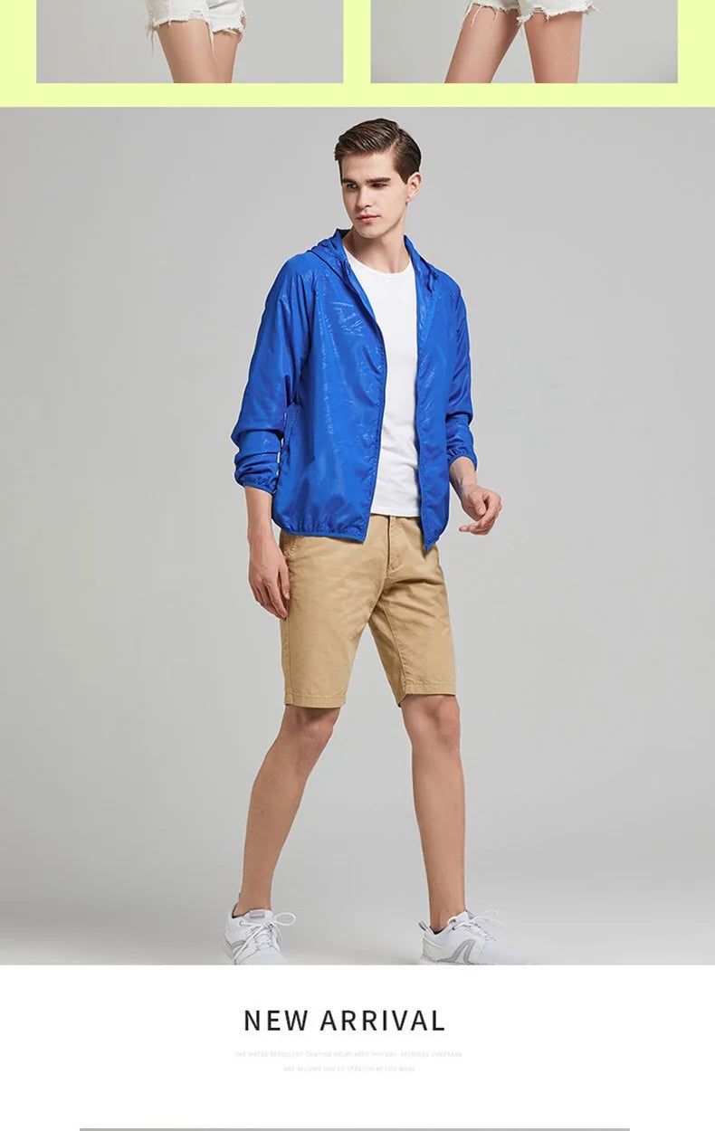 JNLN Camping Rain Jacket Men Women Waterproof Sun Protection Clothing Fishing Hunting Clothes Quick Dry Windbreaker With Pocket