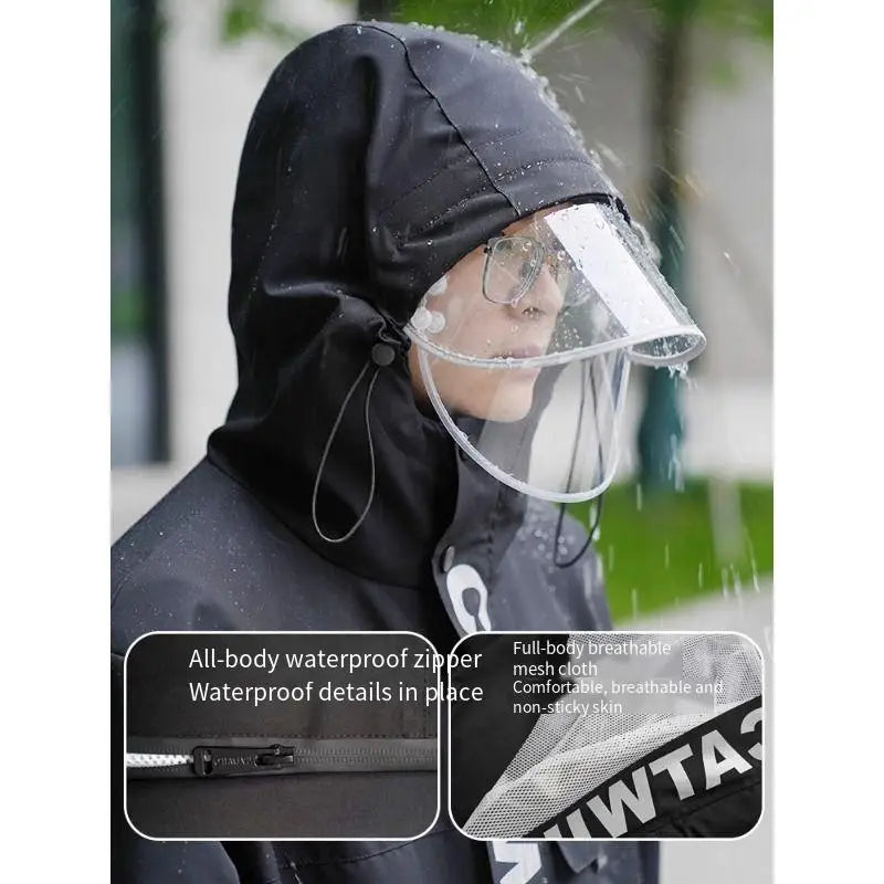 Electric Motorcycle Full-body Raincoat for Riders, Unisex Long Version with Fleece Lining, Waterproof and Rainproof Riding Rain