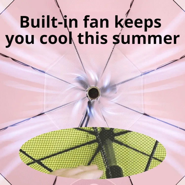 Home Cooling Sunshade Umbrella with Fan Portable Sunny Rain Dualuse UV Protection Umbrella Safety Isolation Mesh Battery Power