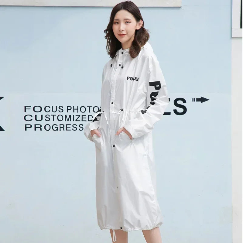 Women's Long Lightweight Trench Raincoat Poncho Waterproof Korean Style for Adults