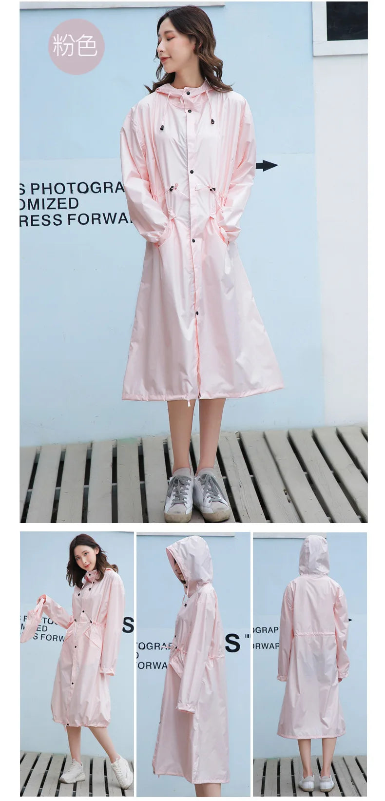 Women's Long Lightweight Trench Raincoat Poncho Waterproof Korean Style for Adults