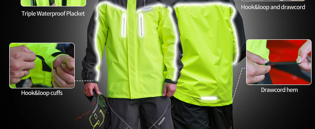 WOSAWE Motorcycle Raincoat Split Men Women Riding Rain CoatAnti-storm Locomotive Rain Cape Whole Body Waterproof Reflective