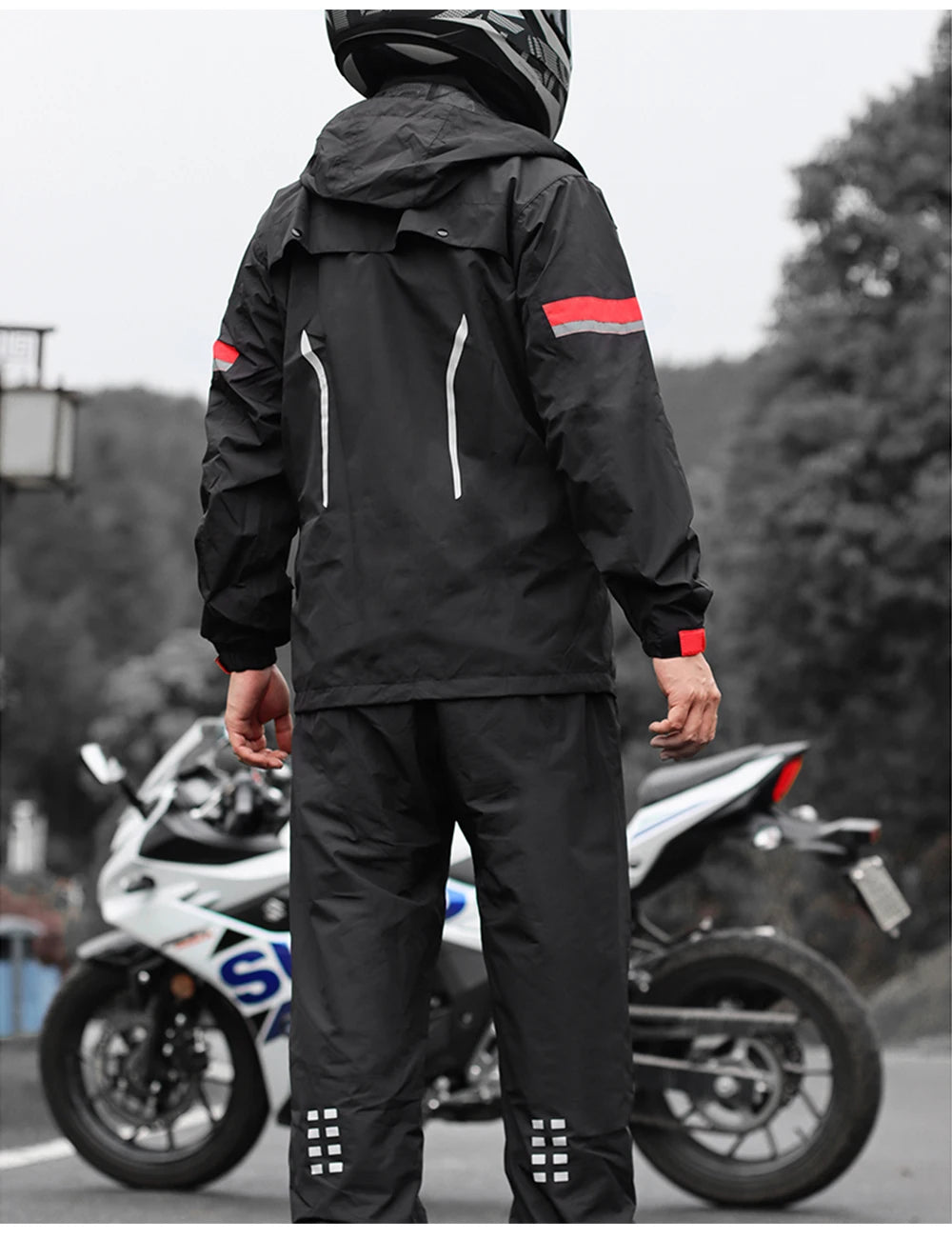 WOSAWE Motorcycle Raincoat Men's Rainproof Thickened plus-Sized Riding Full Body Split Single Raincoat Rain Pants