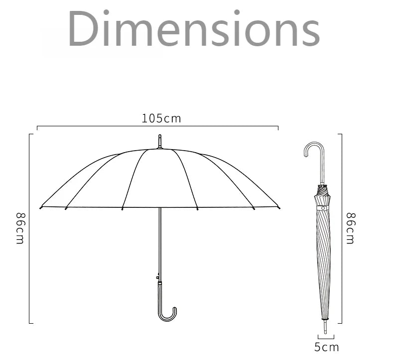Japanese Long Handled Umbrella Ins for Both Sunny and Rainy Use, Black Glue Large Size Storm Resistant 16 Bone Automatic Waterpr