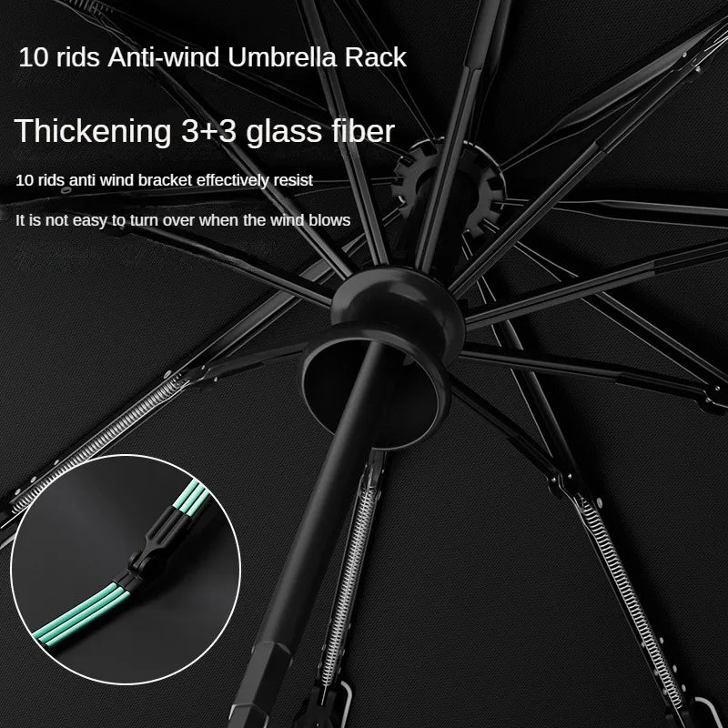 Mechanical handle umbrella, widened strap umbrella, automatic umbrella, large, sturdy, wind resistant, men's minimalist umbrella