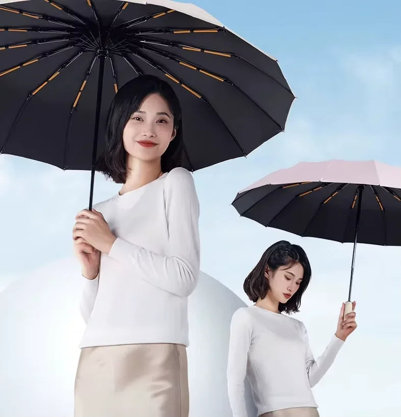 24 Bone Fully Automatic Double Bone Large Folding Umbrella SPF50+ UV Protection Rain Resistance And Strong Wind Resitance