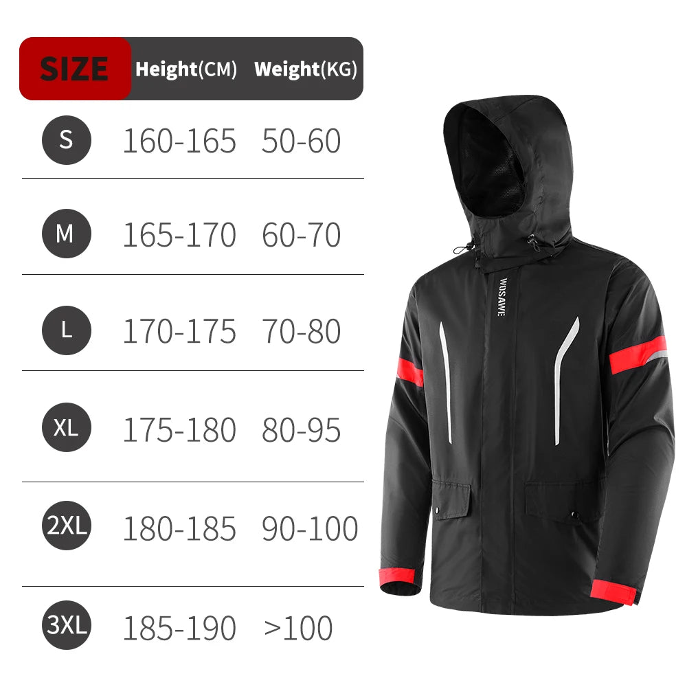 WOSAWE Motorcycle Raincoat Men Women Waterproof Jacket Hiking Windbreaker Breathable Reflective Fishing Camping Hooded Rain Coat