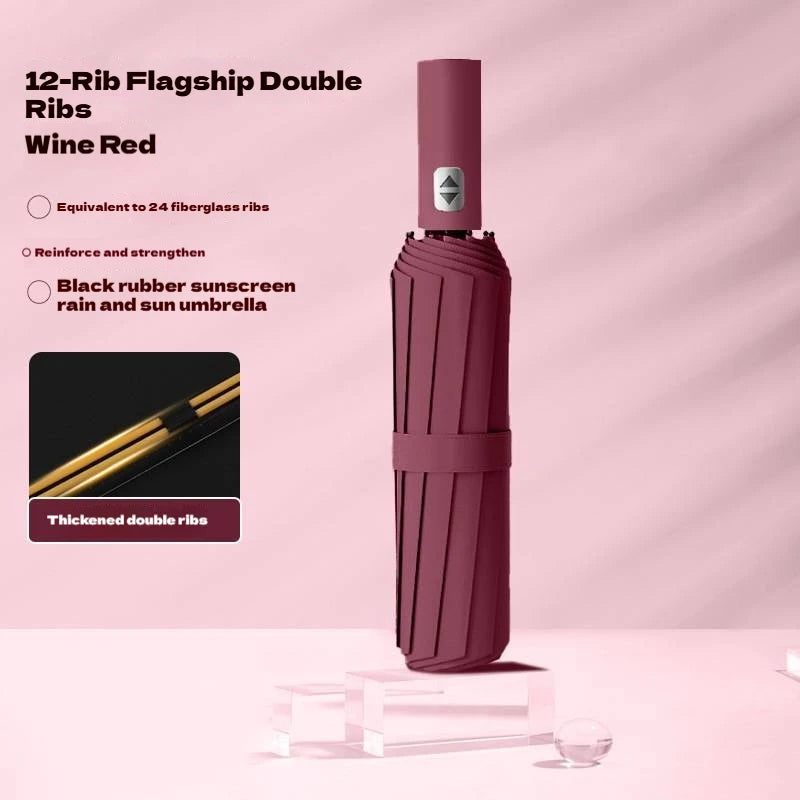 24 Bone Fully Automatic Double Bone Large Folding Umbrella SPF50+ UV Protection Rain Resistance And Strong Wind Resitance