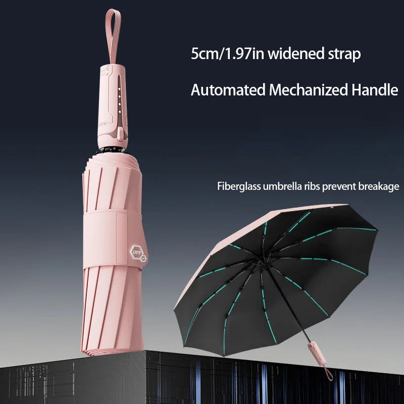 Mechanical handle umbrella, widened strap umbrella, automatic umbrella, large, sturdy, wind resistant, men's minimalist umbrella