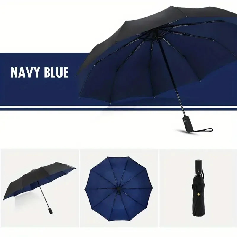 Automatic 10 Bones Sunny Umbrella, Windproof Sunny And Rainy Business Men And Women Folding Umbrella