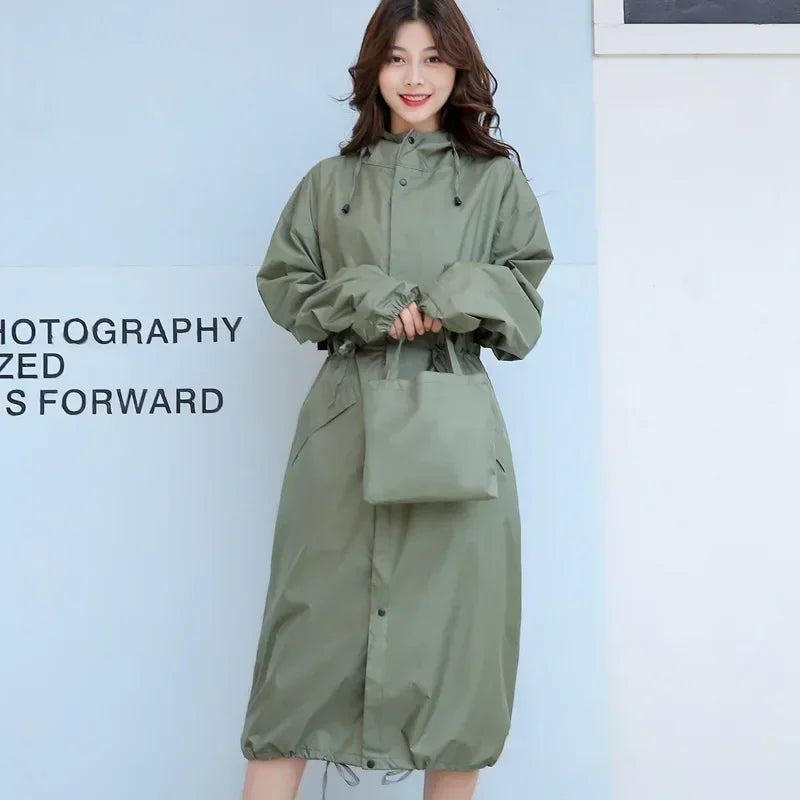 Women's Long Lightweight Trench Raincoat Poncho Waterproof Korean Style for Adults
