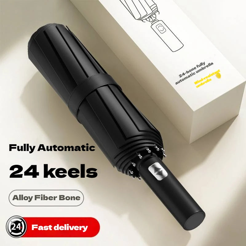 24 Bone Fully Automatic Double Bone Large Folding Umbrella SPF50+ UV Protection Rain Resistance And Strong Wind Resitance