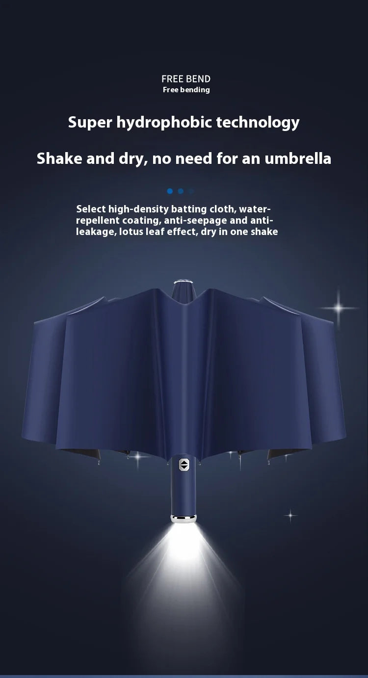 Anti-wind Rain Umbrella 2in1 Automatic Umbrella LED Flashlight Dual-use NightLight Sun Protection 10 bone Folding Umbrella