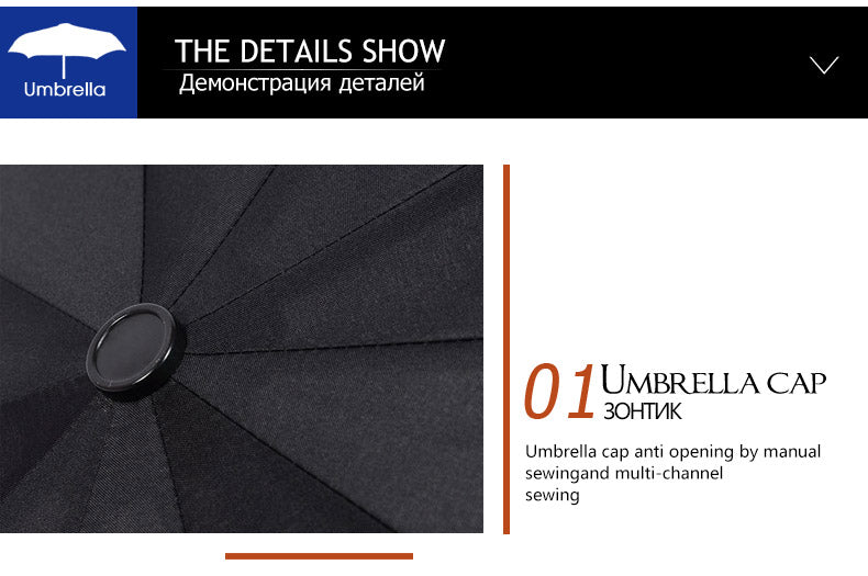 Genuine Parachase Folding Umbrella Brand Business Men Automatic Umbrella Rain Windproof Curved Handle Prasols for Adult