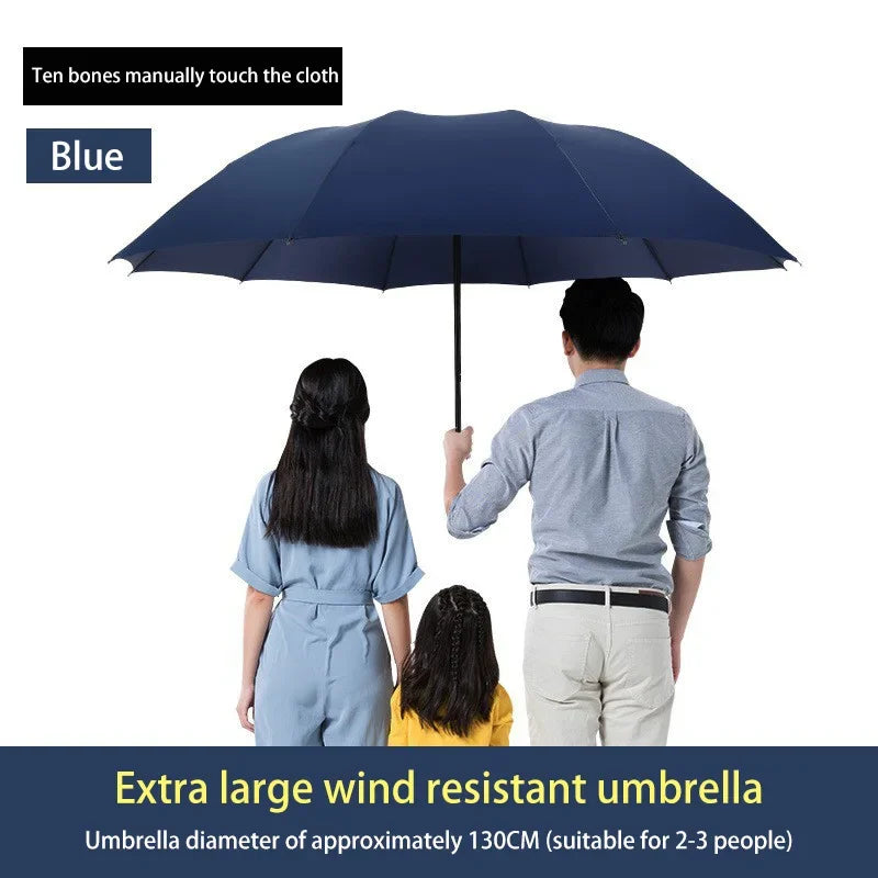 130cm Extra-large Folding Umbrella Heavy-duty Reinforced Portable Travel Windproof Rain Umbrella For Travel Family Use New