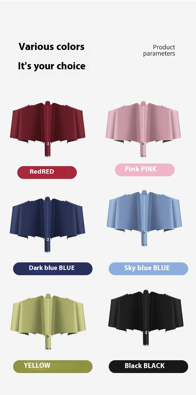 Anti-wind Rain Umbrella 2in1 Automatic Umbrella LED Flashlight Dual-use NightLight Sun Protection 10 bone Folding Umbrella