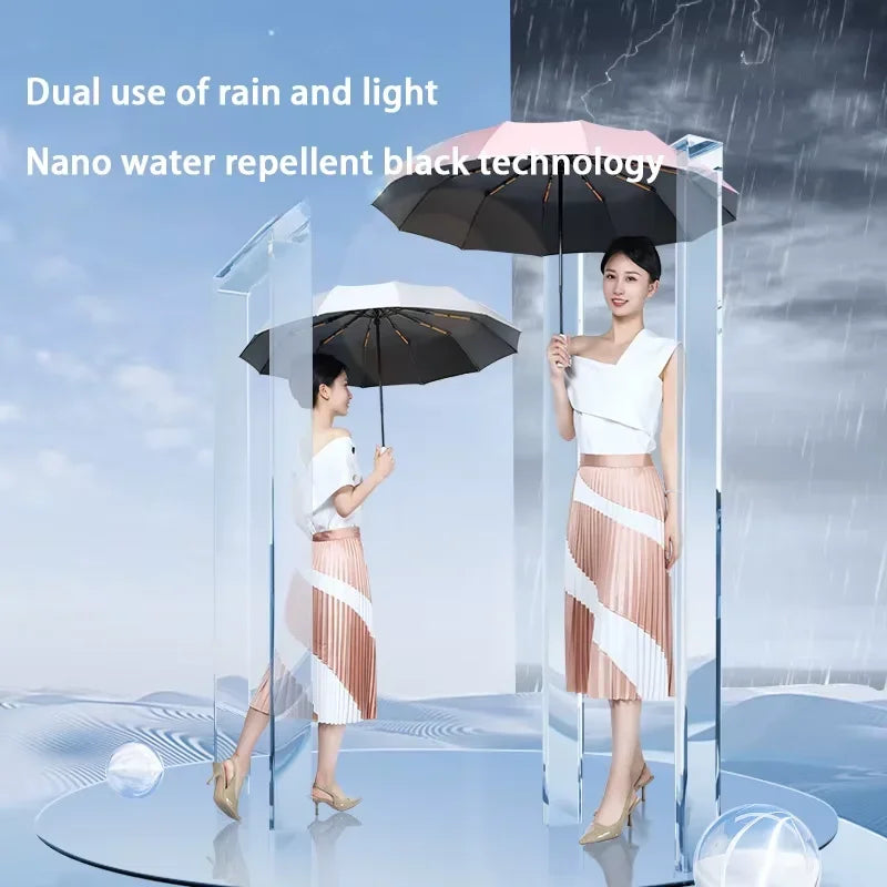 24 Bone Fully Automatic Double Bone Large Folding Umbrella SPF50+ UV Protection Rain Resistance And Strong Wind Resitance