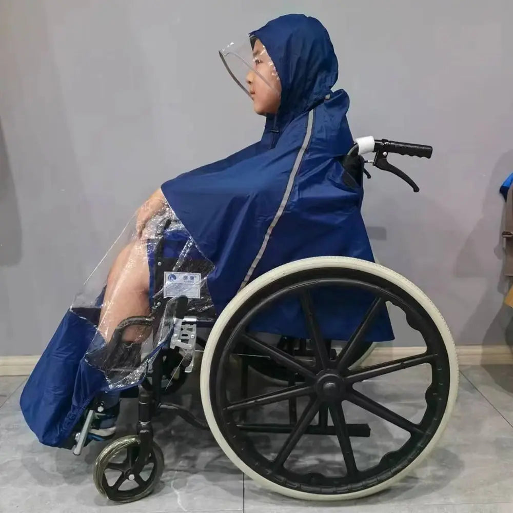 Reusable Wheelchair Rain Poncho Waterproof Reflective Strip Raincoat Cloak Lightweight with Hood Windproof Cape Old Scooter