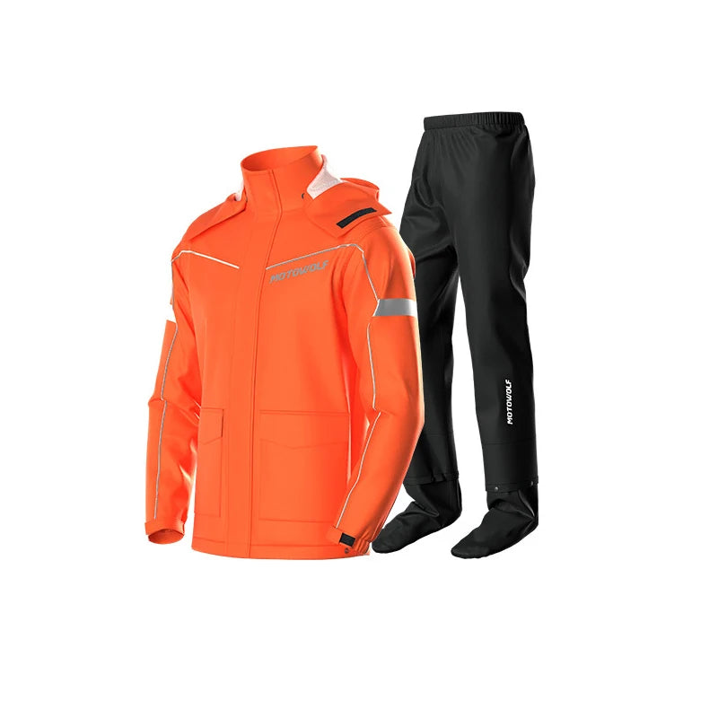 Motorcycle Rainsuit Waterproof Split Raincoat Suit Cycling Motorbike Jacket and Pants Lightweight Foldable Windproof Reflective