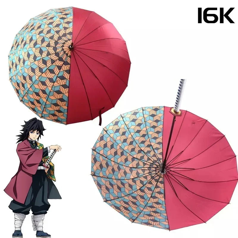 Anime Demon Slayer Katana Umbrella Long Handle Parasol Raincoar Zenitsu Tanjirou Samurai Sword Japanese Katana Umbrellas Gift