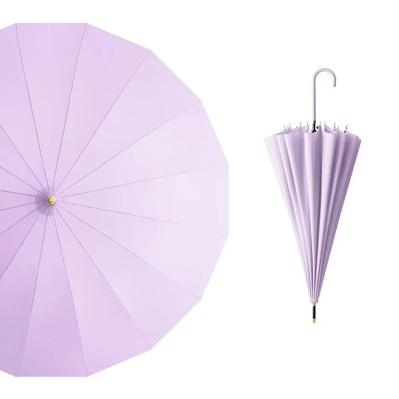 Japanese Long Handled Umbrella Ins for Both Sunny and Rainy Use, Black Glue Large Size Storm Resistant 16 Bone Automatic Waterpr