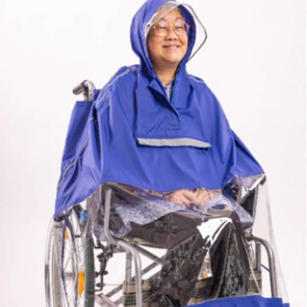 Reusable Wheelchair Rain Poncho Waterproof Reflective Strip Raincoat Cloak Lightweight with Hood Windproof Cape Old Scooter