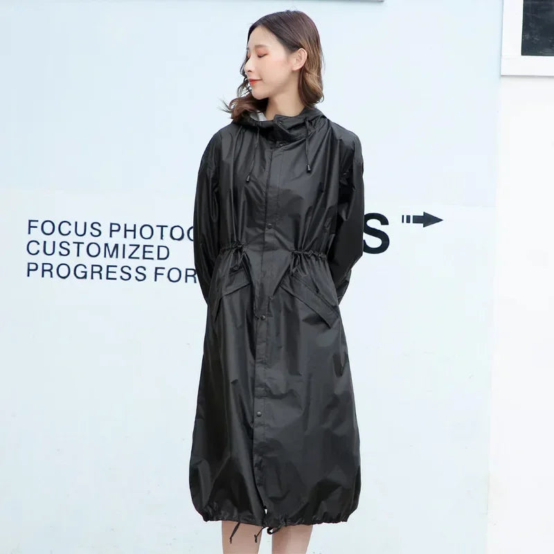 Women's Long Lightweight Trench Raincoat Poncho Waterproof Korean Style for Adults