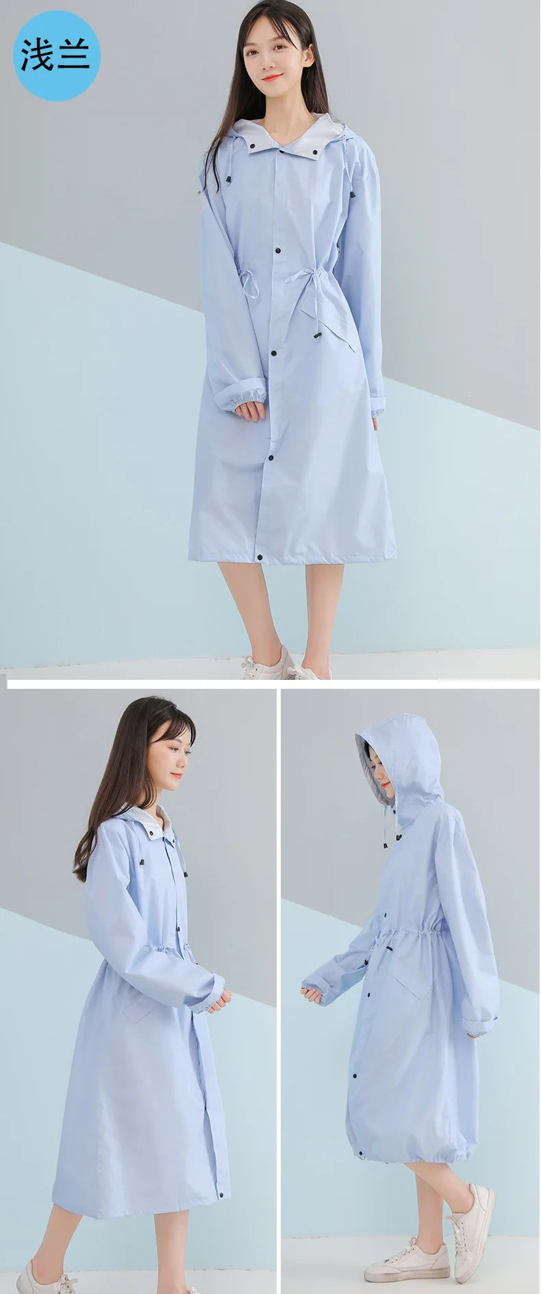 Women's Long Lightweight Trench Raincoat Poncho Waterproof Korean Style for Adults