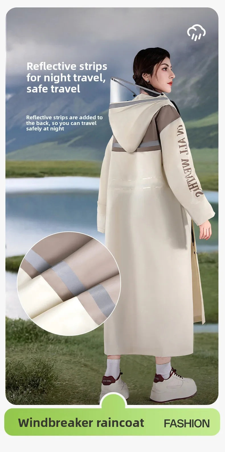 Fashionable Raincoat Long Full Body Rainstorm Proof Female AdultOuter Wear Waist Retractable One-man Electric Car Poncho Outdoor