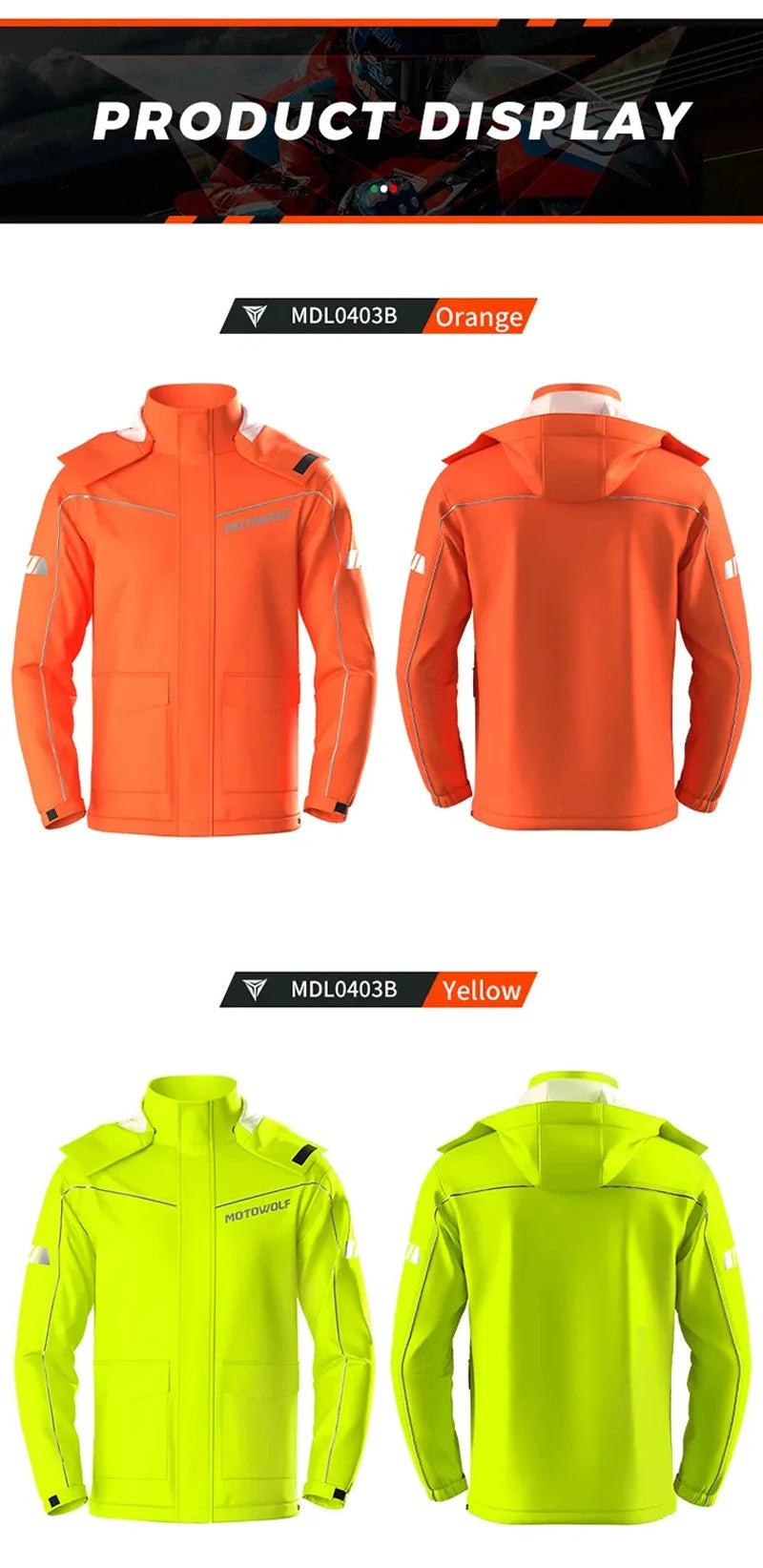 Motorcycle Rainsuit Waterproof Split Raincoat Suit Cycling Motorbike Jacket and Pants Lightweight Foldable Windproof Reflective