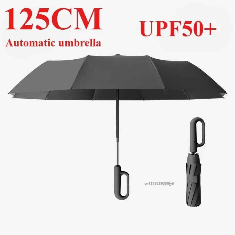 Ring Buckle Design Automatic Umbrella for Men Folding 125CM Extra Large Strong WOMEN'S Sunshade UV Protection Umbrella