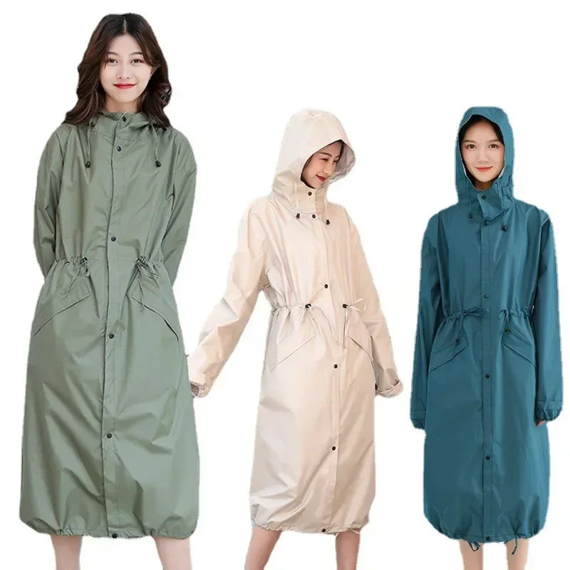 Women's Long Lightweight Trench Raincoat Poncho Waterproof Korean Style for Adults