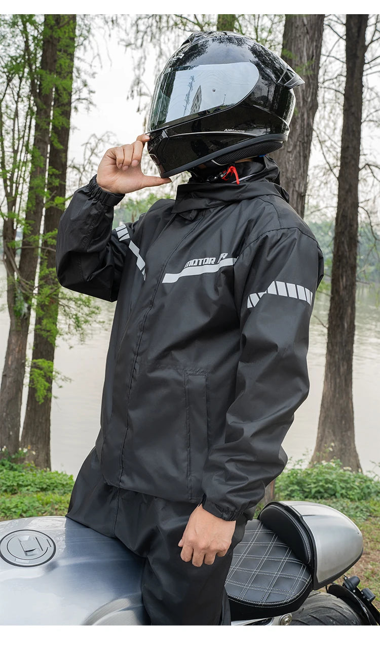 2025 New Upgrade Version Riding Clothes Rainy Suit Black Motorcycle Rider Raincoat Split Type 2pcs/Set Breathable Deep Rainproof
