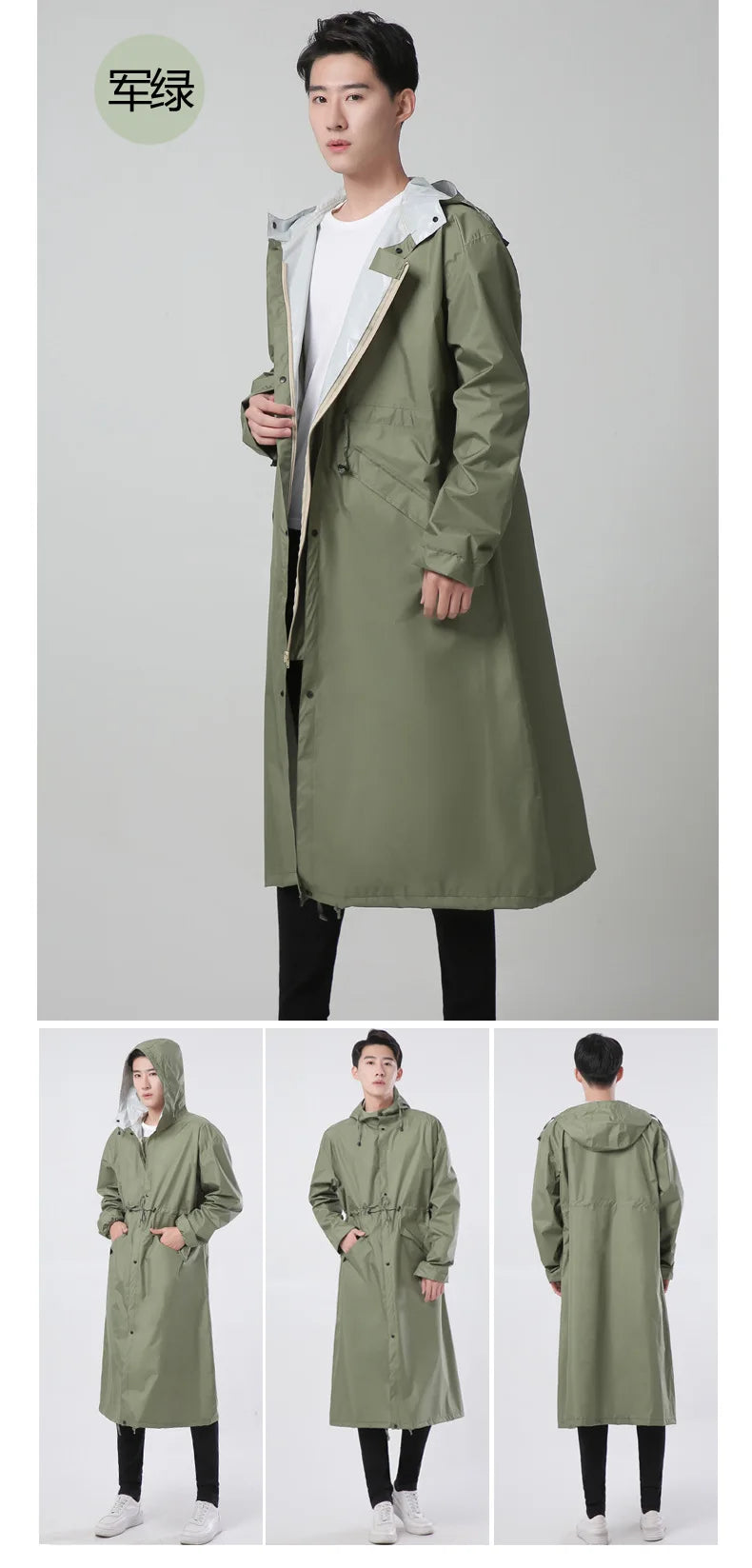 Women's Long Lightweight Trench Raincoat Poncho Waterproof Korean Style for Adults
