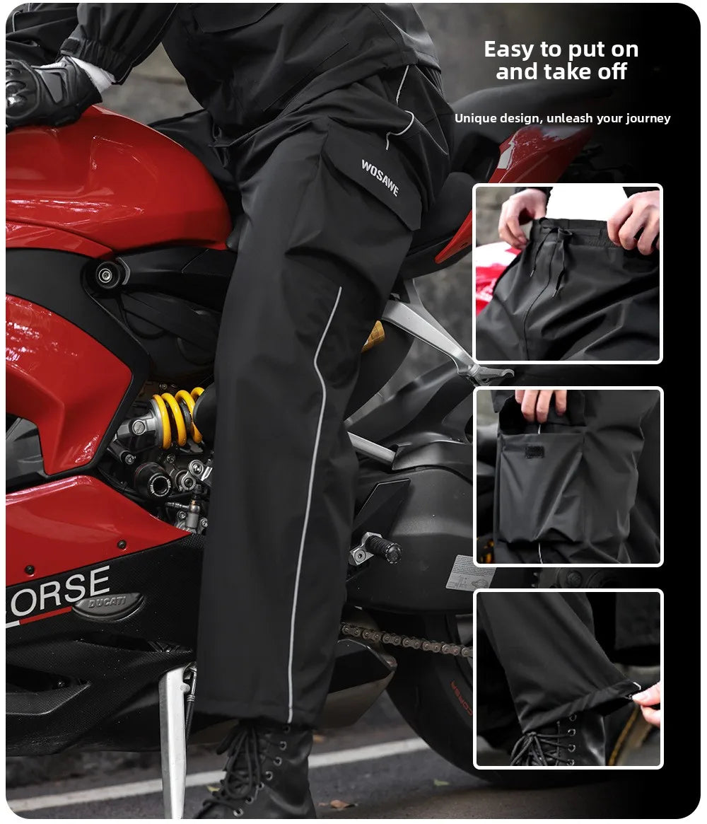 WOSAWE Motorcycle Raincoat Suit Moto Rider Split Waterproof Jacket Rain Pants E-bike Hiking Fishing Camping Foldable Rainwear