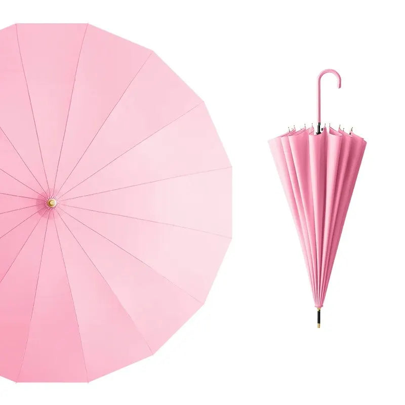 Japanese Long Handled Umbrella Ins for Both Sunny and Rainy Use, Black Glue Large Size Storm Resistant 16 Bone Automatic Waterpr