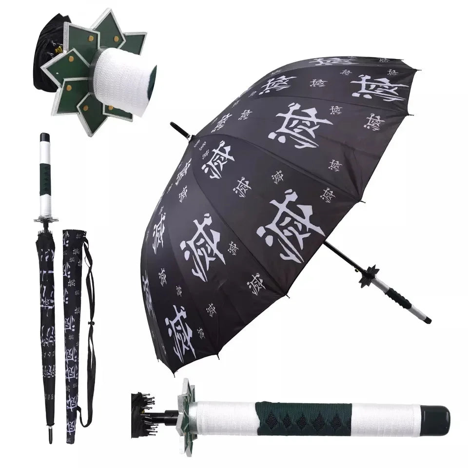 Anime Demon Slayer Katana Umbrella Long Handle Parasol Raincoar Zenitsu Tanjirou Samurai Sword Japanese Katana Umbrellas Gift