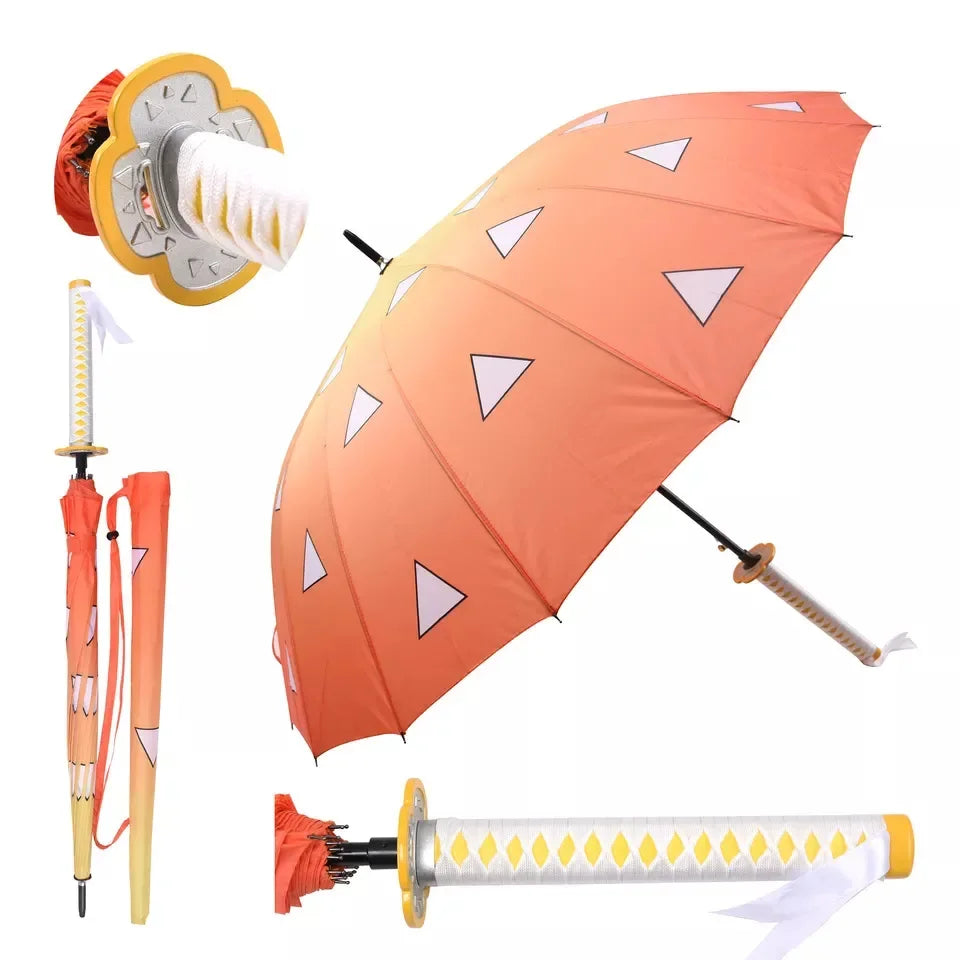 Anime Demon Slayer Katana Umbrella Long Handle Parasol Raincoar Zenitsu Tanjirou Samurai Sword Japanese Katana Umbrellas Gift