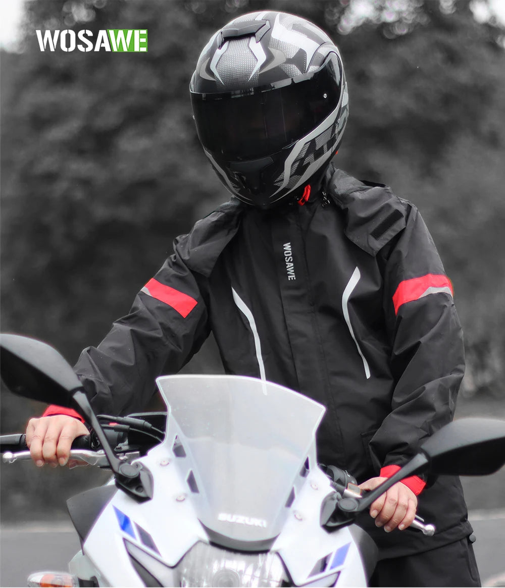 WOSAWE Motorcycle Raincoat Men's Rainproof Thickened plus-Sized Riding Full Body Split Single Raincoat Rain Pants