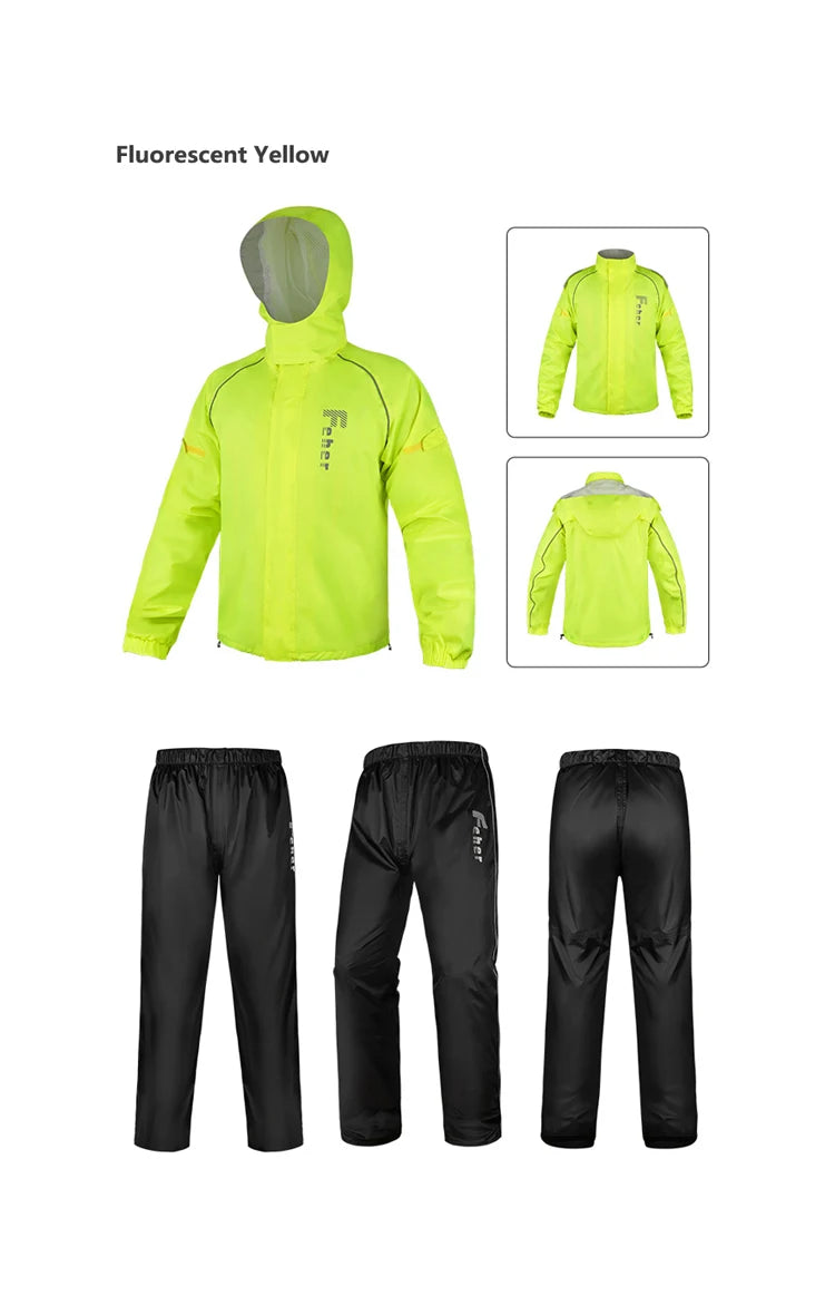 FEHER Motorcycle Raincoat Suit Unisex Rainstorm Waterproof Motorbike Raincoat Lightweight Design Tear Resistant for Rainy Days