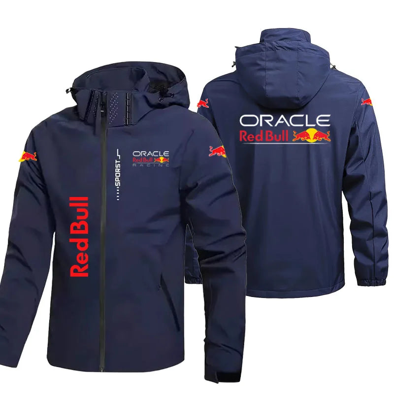 2025 Edition Red Bull Men's Women's Outdoor Sports Windproof Jacket with Waterproof Spring/Autumn Hiking Coat with Hood Raincoat