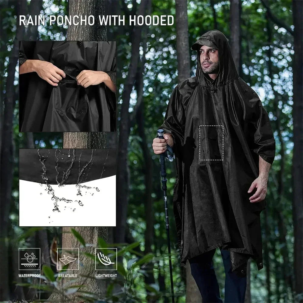 3 In 1 Outdoor Raincoat Hooded Sleeve Waterproof Rain Poncho Motorcycle Rain Cover Camping Hiking Travel Rainwear