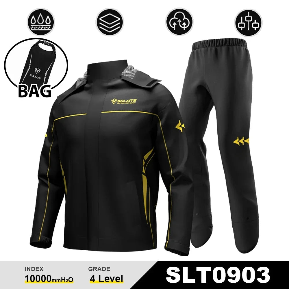 Waterproof Motorcycle Rain Suit-Full Body Raincoat & Rain Pants Set with Reflective Strips Fit for Men Women All-Weather Cycling